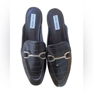 Steve Madden Black Croc-Embossed Loafers